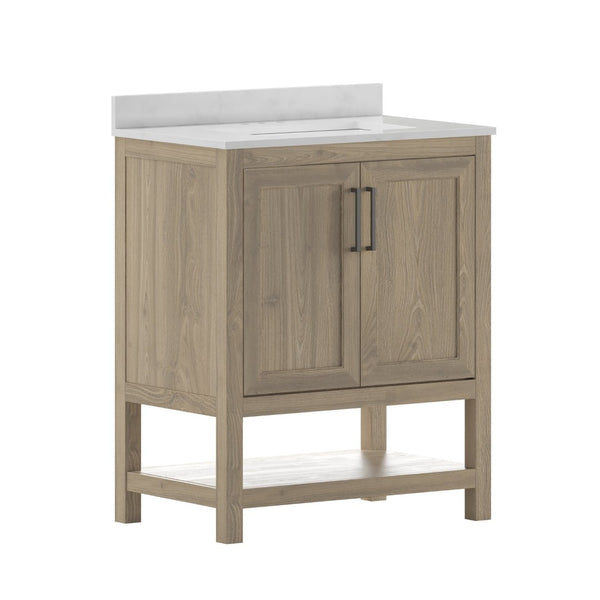 English Elm Vega Bathroom Vanity with Sink Combo - Stylish Carrara Marble Countertop, Soft-Close Doors & Storage Brown 30" FS-VEGA30-BR-GG