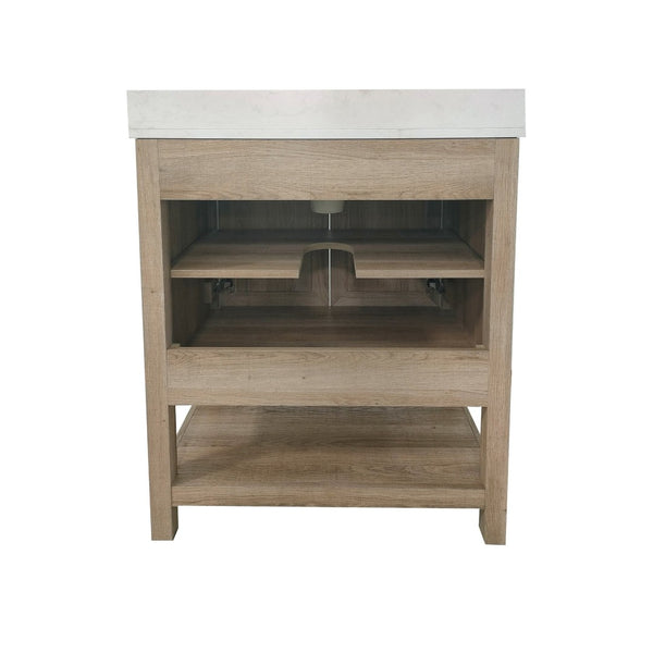 English Elm Vega Bathroom Vanity with Sink Combo - Stylish Carrara Marble Countertop, Soft-Close Doors & Storage Brown 30" FS-VEGA30-BR-GG