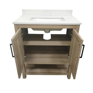 English Elm Vega Bathroom Vanity with Sink Combo - Stylish Carrara Marble Countertop, Soft-Close Doors & Storage Brown 30" FS-VEGA30-BR-GG