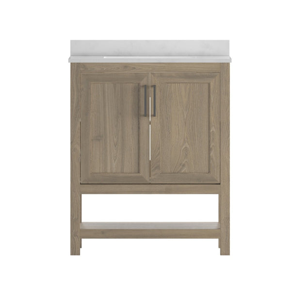 English Elm Vega Bathroom Vanity with Sink Combo - Stylish Carrara Marble Countertop, Soft-Close Doors & Storage Brown 30" FS-VEGA30-BR-GG