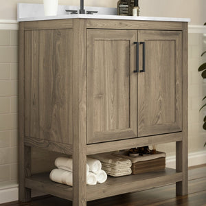 English Elm Vega Bathroom Vanity with Sink Combo - Stylish Carrara Marble Countertop, Soft-Close Doors & Storage Brown 30" FS-VEGA30-BR-GG
