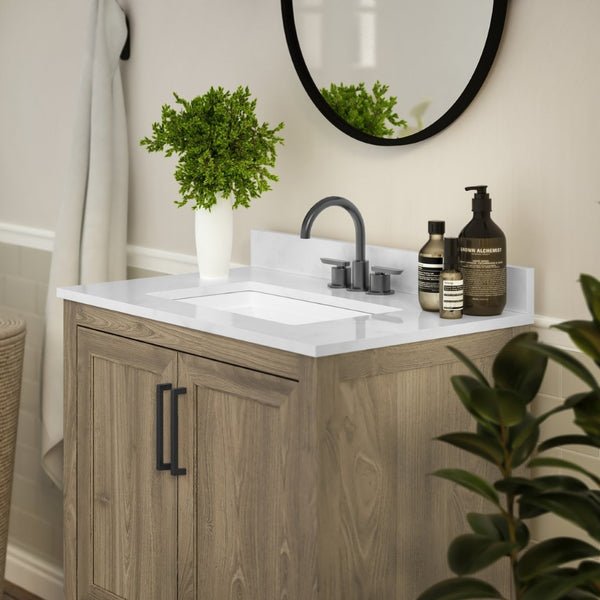 English Elm Vega Bathroom Vanity with Sink Combo - Stylish Carrara Marble Countertop, Soft-Close Doors & Storage Brown 30" FS-VEGA30-BR-GG