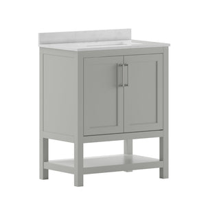 English Elm Vega Bathroom Vanity with Sink Combo - Stylish Carrara Marble Countertop, Soft-Close Doors & Storage Gray 30" FS-VEGA30-GY-GG