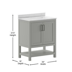 English Elm Vega Bathroom Vanity with Sink Combo - Stylish Carrara Marble Countertop, Soft-Close Doors & Storage Gray 30" FS-VEGA30-GY-GG