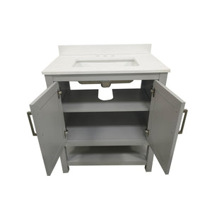 English Elm Vega Bathroom Vanity with Sink Combo - Stylish Carrara Marble Countertop, Soft-Close Doors & Storage Gray 30" FS-VEGA30-GY-GG
