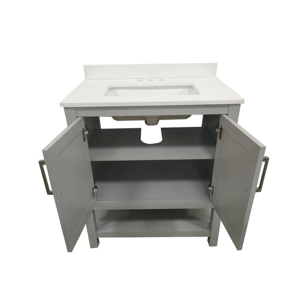 English Elm Vega Bathroom Vanity with Sink Combo - Stylish Carrara Marble Countertop, Soft-Close Doors & Storage Gray 30" FS-VEGA30-GY-GG