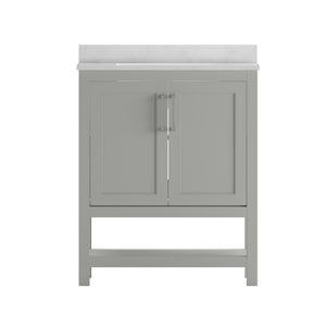 English Elm Vega Bathroom Vanity with Sink Combo - Stylish Carrara Marble Countertop, Soft-Close Doors & Storage Gray 30" FS-VEGA30-GY-GG