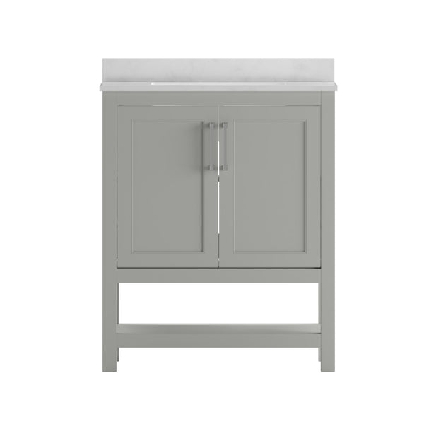 English Elm Vega Bathroom Vanity with Sink Combo - Stylish Carrara Marble Countertop, Soft-Close Doors & Storage Gray 30" FS-VEGA30-GY-GG
