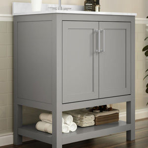 English Elm Vega Bathroom Vanity with Sink Combo - Stylish Carrara Marble Countertop, Soft-Close Doors & Storage Gray 30" FS-VEGA30-GY-GG
