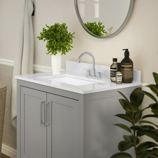 English Elm Vega Bathroom Vanity with Sink Combo - Stylish Carrara Marble Countertop, Soft-Close Doors & Storage Gray 30" FS-VEGA30-GY-GG