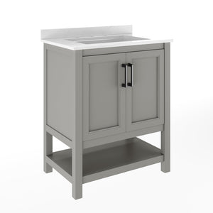 English Elm Vega Bathroom Vanity with Sink Combo - Stylish Carrara Marble Countertop, Soft-Close Doors & Storage Gray Frame/Black Hardware 30" FS-VEGA30-GY-HDBLK-GG