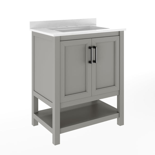 English Elm Vega Bathroom Vanity with Sink Combo - Stylish Carrara Marble Countertop, Soft-Close Doors & Storage Gray Frame/Black Hardware 30" FS-VEGA30-GY-HDBLK-GG