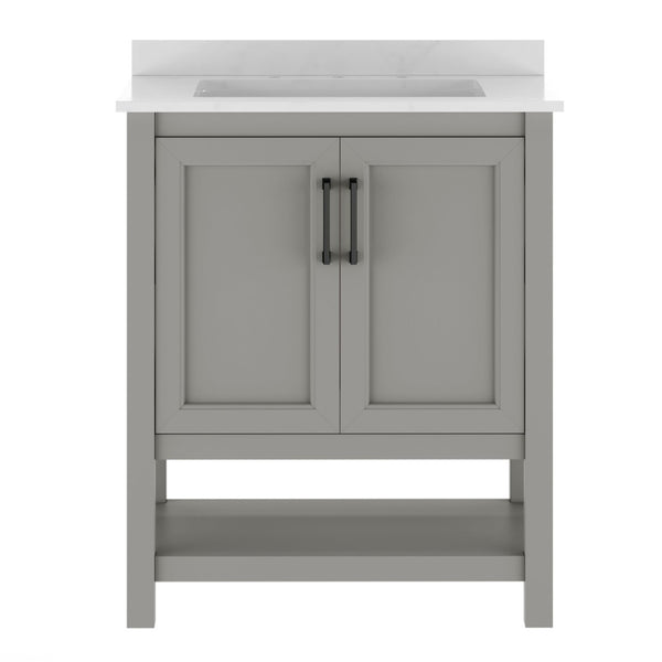 English Elm Vega Bathroom Vanity with Sink Combo - Stylish Carrara Marble Countertop, Soft-Close Doors & Storage Gray Frame/Black Hardware 30" FS-VEGA30-GY-HDBLK-GG