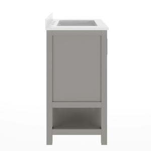 English Elm Vega Bathroom Vanity with Sink Combo - Stylish Carrara Marble Countertop, Soft-Close Doors & Storage Gray Frame/Black Hardware 30" FS-VEGA30-GY-HDBLK-GG