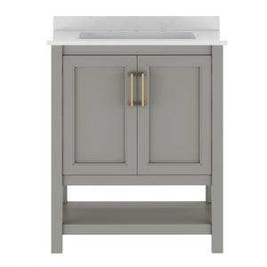 English Elm Vega Bathroom Vanity with Sink Combo - Stylish Carrara Marble Countertop, Soft-Close Doors & Storage Gray Frame/Gold Hardware 30" FS-VEGA30-GY-HDGLD-GG