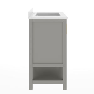 English Elm Vega Bathroom Vanity with Sink Combo - Stylish Carrara Marble Countertop, Soft-Close Doors & Storage Gray Frame/Gold Hardware 30" FS-VEGA30-GY-HDGLD-GG