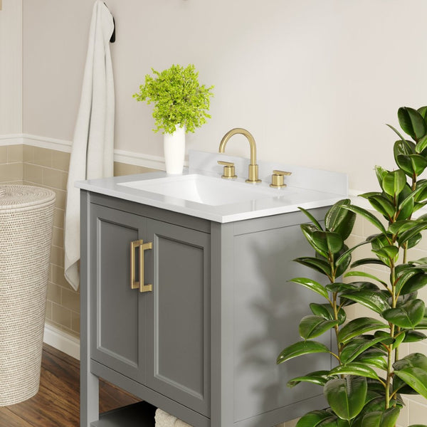 English Elm Vega Bathroom Vanity with Sink Combo - Stylish Carrara Marble Countertop, Soft-Close Doors & Storage Gray Frame/Gold Hardware 30" FS-VEGA30-GY-HDGLD-GG