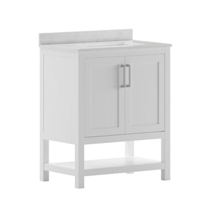 English Elm Vega Bathroom Vanity with Sink Combo - Stylish Carrara Marble Countertop, Soft-Close Doors & Storage White 30" FS-VEGA30-WH-GG