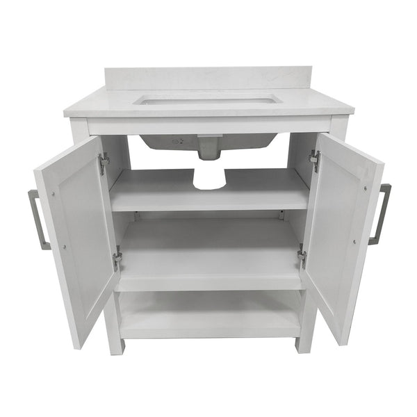 English Elm Vega Bathroom Vanity with Sink Combo - Stylish Carrara Marble Countertop, Soft-Close Doors & Storage White 30" FS-VEGA30-WH-GG