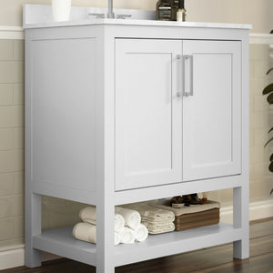 English Elm Vega Bathroom Vanity with Sink Combo - Stylish Carrara Marble Countertop, Soft-Close Doors & Storage White 30" FS-VEGA30-WH-GG