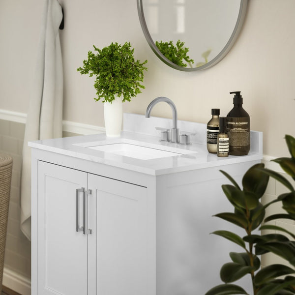 English Elm Vega Bathroom Vanity with Sink Combo - Stylish Carrara Marble Countertop, Soft-Close Doors & Storage White 30" FS-VEGA30-WH-GG