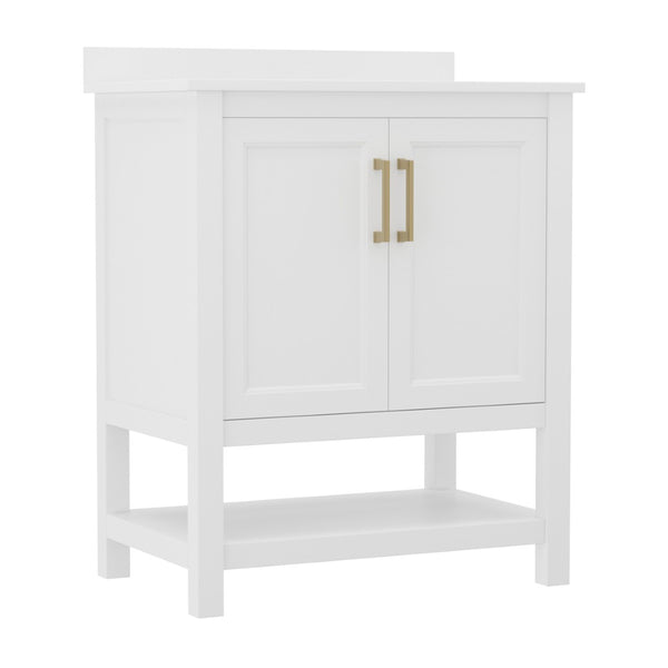English Elm Vega Bathroom Vanity with Sink Combo - Stylish Carrara Marble Countertop, Soft-Close Doors & Storage White Frame/Gold Hardware 30" FS-VEGA30-WH-GLD-GG