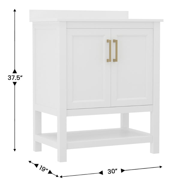English Elm Vega Bathroom Vanity with Sink Combo - Stylish Carrara Marble Countertop, Soft-Close Doors & Storage White Frame/Gold Hardware 30" FS-VEGA30-WH-GLD-GG