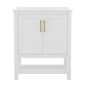 English Elm Vega Bathroom Vanity with Sink Combo - Stylish Carrara Marble Countertop, Soft-Close Doors & Storage White Frame/Gold Hardware 30" FS-VEGA30-WH-GLD-GG