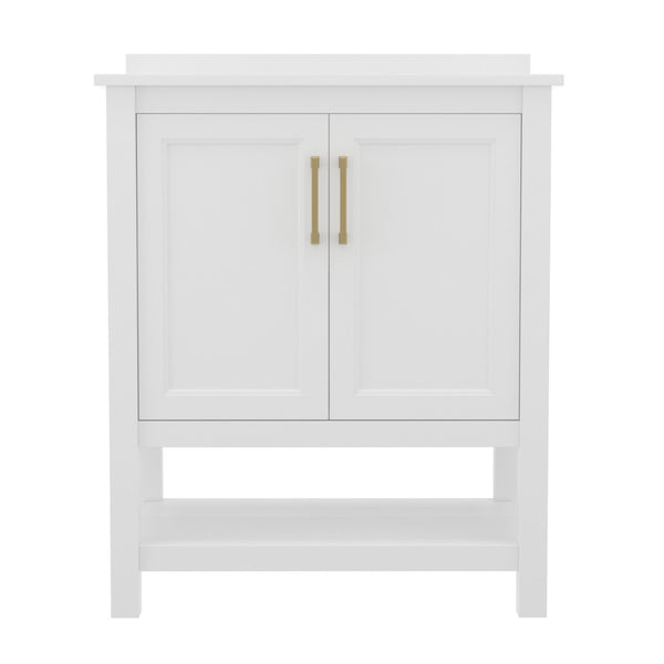 English Elm Vega Bathroom Vanity with Sink Combo - Stylish Carrara Marble Countertop, Soft-Close Doors & Storage White Frame/Gold Hardware 30" FS-VEGA30-WH-GLD-GG