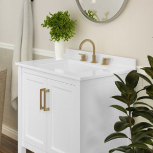 English Elm Vega Bathroom Vanity with Sink Combo - Stylish Carrara Marble Countertop, Soft-Close Doors & Storage White Frame/Gold Hardware 30" FS-VEGA30-WH-GLD-GG