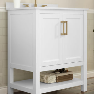 English Elm Vega Bathroom Vanity with Sink Combo - Stylish Carrara Marble Countertop, Soft-Close Doors & Storage White Frame/Gold Hardware 30" FS-VEGA30-WH-GLD-GG
