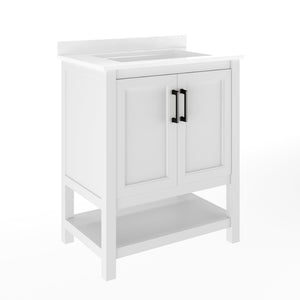English Elm Vega Bathroom Vanity with Sink Combo - Stylish Carrara Marble Countertop, Soft-Close Doors & Storage White Frame/Black Hardware 30" FS-VEGA30-WH-HDBLK-GG