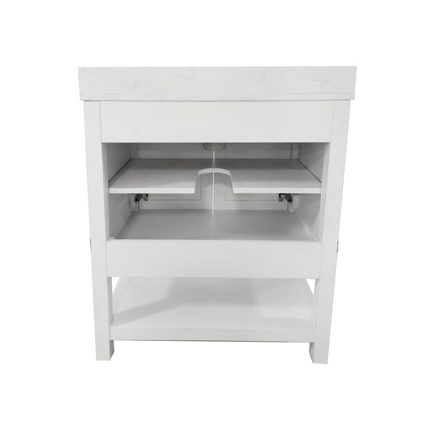 English Elm Vega Bathroom Vanity with Sink Combo - Stylish Carrara Marble Countertop, Soft-Close Doors & Storage White Frame/Black Hardware 30" FS-VEGA30-WH-HDBLK-GG