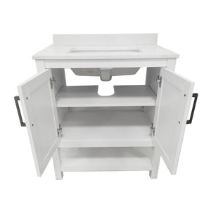 English Elm Vega Bathroom Vanity with Sink Combo - Stylish Carrara Marble Countertop, Soft-Close Doors & Storage White Frame/Black Hardware 30" FS-VEGA30-WH-HDBLK-GG