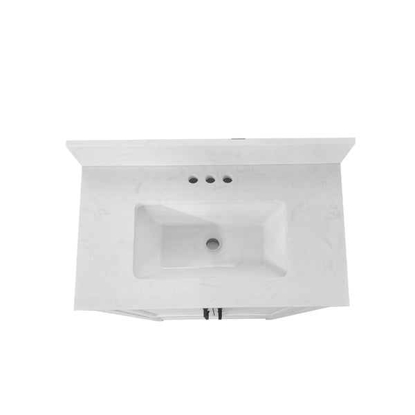 English Elm Vega Bathroom Vanity with Sink Combo - Stylish Carrara Marble Countertop, Soft-Close Doors & Storage White Frame/Black Hardware 30" FS-VEGA30-WH-HDBLK-GG