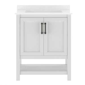 English Elm Vega Bathroom Vanity with Sink Combo - Stylish Carrara Marble Countertop, Soft-Close Doors & Storage White Frame/Black Hardware 30" FS-VEGA30-WH-HDBLK-GG