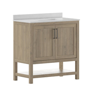 English Elm Vega Bathroom Vanity with Sink Combo - Stylish Carrara Marble Countertop, Soft-Close Doors & Storage Brown 36" FS-VEGA36-BR-GG