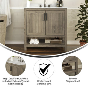 English Elm Vega Bathroom Vanity with Sink Combo - Stylish Carrara Marble Countertop, Soft-Close Doors & Storage Brown 36" FS-VEGA36-BR-GG