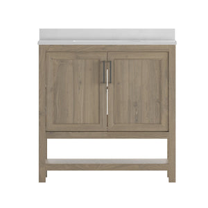 English Elm Vega Bathroom Vanity with Sink Combo - Stylish Carrara Marble Countertop, Soft-Close Doors & Storage Brown 36" FS-VEGA36-BR-GG