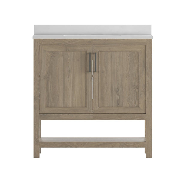 English Elm Vega Bathroom Vanity with Sink Combo - Stylish Carrara Marble Countertop, Soft-Close Doors & Storage Brown 36" FS-VEGA36-BR-GG