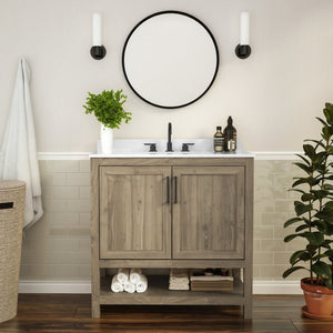 English Elm Vega Bathroom Vanity with Sink Combo - Stylish Carrara Marble Countertop, Soft-Close Doors & Storage Brown 36" FS-VEGA36-BR-GG