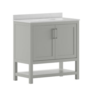 English Elm Vega Bathroom Vanity with Sink Combo - Stylish Carrara Marble Countertop, Soft-Close Doors & Storage Gray 36" FS-VEGA36-GY-GG