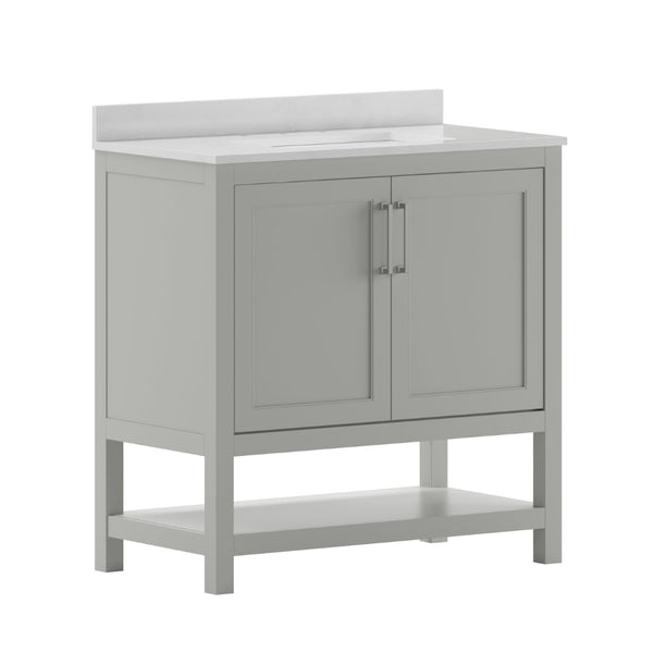 English Elm Vega Bathroom Vanity with Sink Combo - Stylish Carrara Marble Countertop, Soft-Close Doors & Storage Gray 36" FS-VEGA36-GY-GG