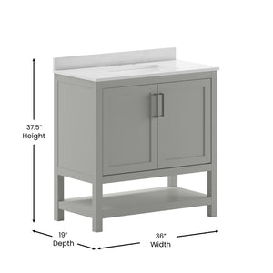 English Elm Vega Bathroom Vanity with Sink Combo - Stylish Carrara Marble Countertop, Soft-Close Doors & Storage Gray 36" FS-VEGA36-GY-GG
