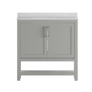 English Elm Vega Bathroom Vanity with Sink Combo - Stylish Carrara Marble Countertop, Soft-Close Doors & Storage Gray 36" FS-VEGA36-GY-GG