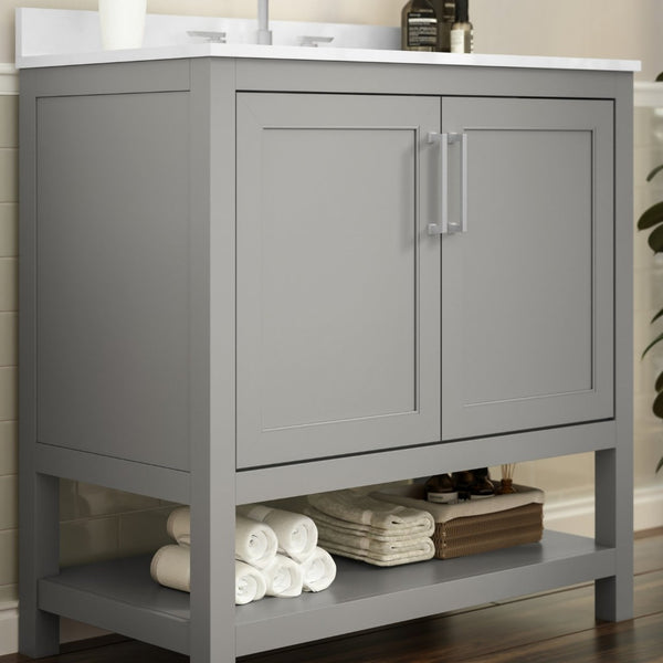 English Elm Vega Bathroom Vanity with Sink Combo - Stylish Carrara Marble Countertop, Soft-Close Doors & Storage Gray 36" FS-VEGA36-GY-GG
