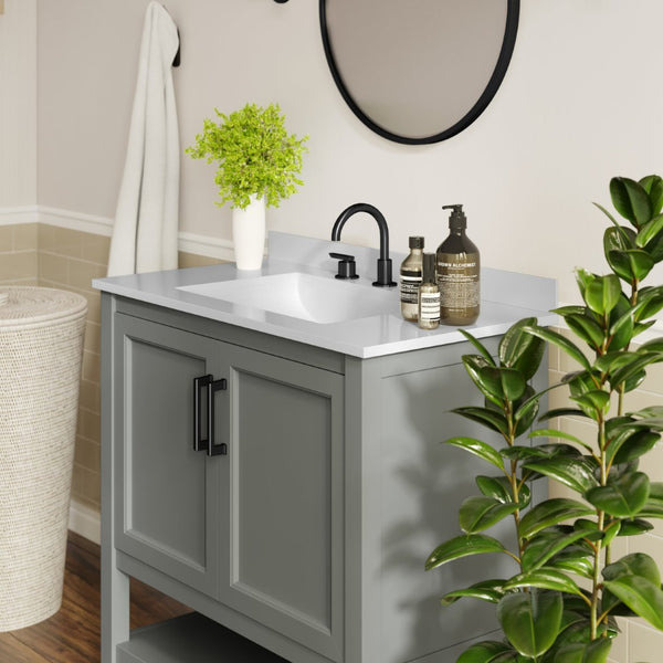 English Elm Vega Bathroom Vanity with Sink Combo - Stylish Carrara Marble Countertop, Soft-Close Doors & Storage Gray Frame/Black Hardware 36" FS-VEGA36-GY-HDBLK-GG