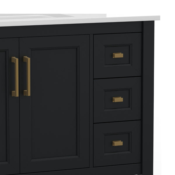 English Elm Vega Bathroom Vanity with Carrara Marble Sink, Soft-Close Storage, and Elegant Open Shelf Design Black Frame/Gold Hardware 36" FS-VEGA36-KD-BK-GLD-GG