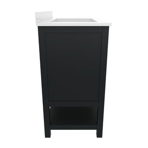 English Elm Vega Bathroom Vanity with Carrara Marble Sink, Soft-Close Storage, and Elegant Open Shelf Design Black Frame/Gold Hardware 36" FS-VEGA36-KD-BK-GLD-GG