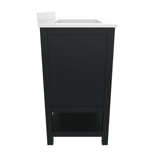 English Elm Vega Bathroom Vanity with Carrara Marble Sink, Soft-Close Storage, and Elegant Open Shelf Design Black Frame/Gold Hardware 36" FS-VEGA36-KD-BK-GLD-GG